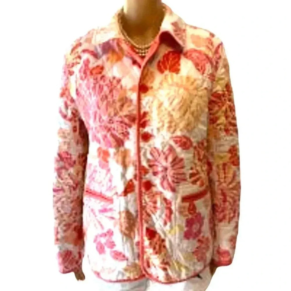 Vintage Talbots Floral Quilted Reversible Cozy Jacket Women Size L - Picture 1 of 8